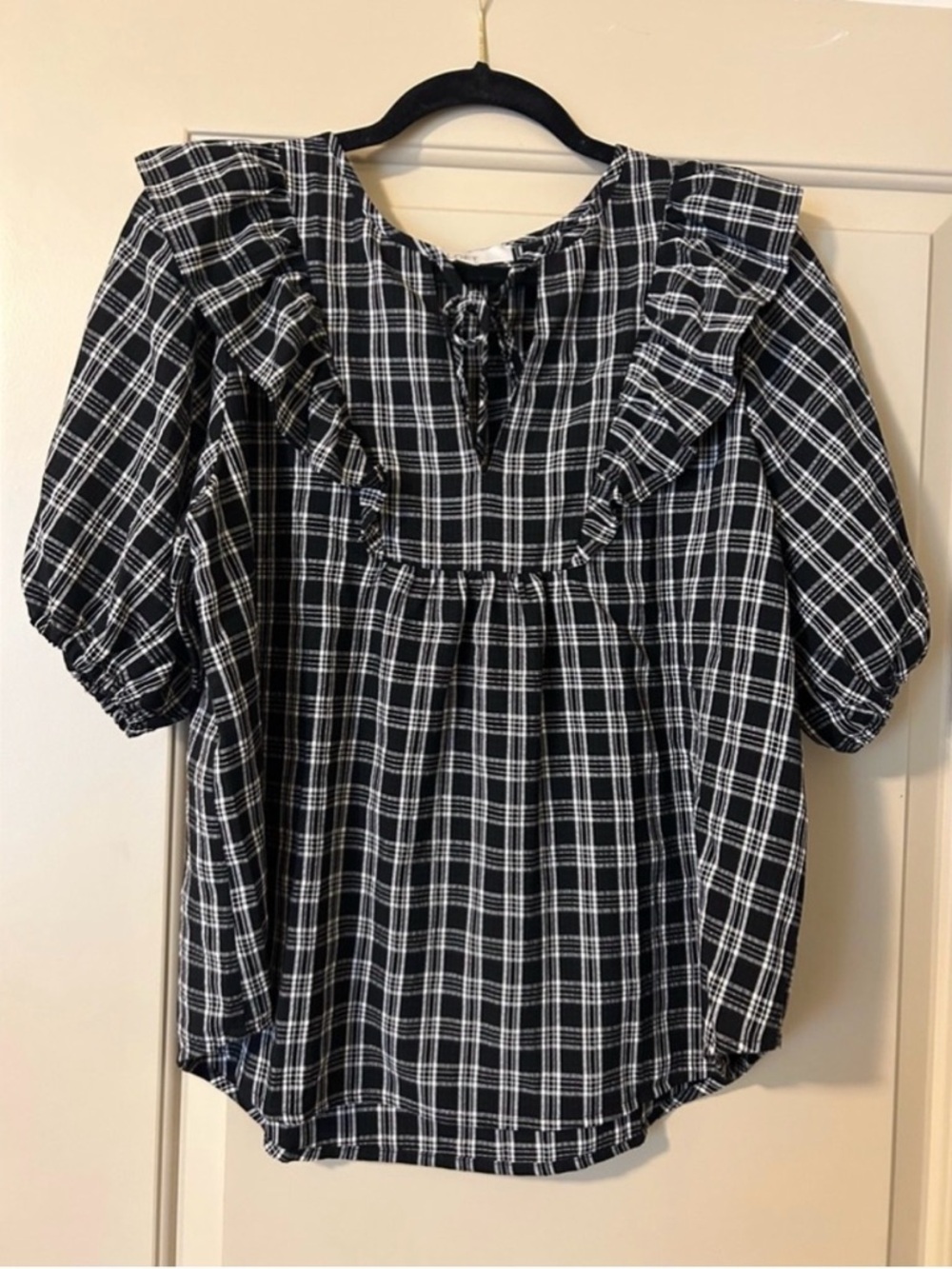Loft check print ruffle top